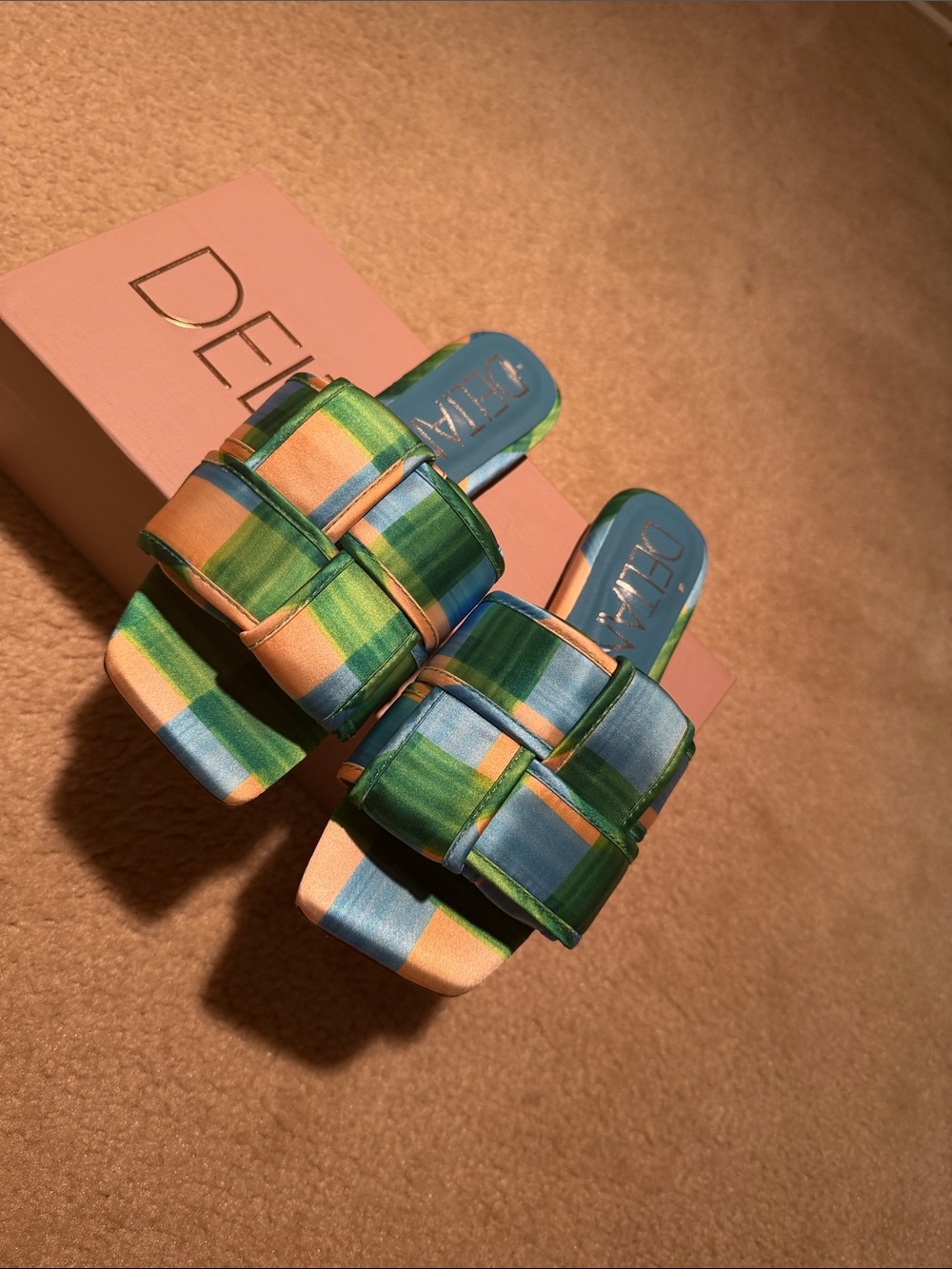 DELTA Green Plaid Slide Sandals for Women